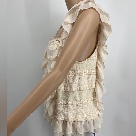 Anthropologie Eri+Ali Ruffle Lace Ivory Top Size M - Picture 2 of 5